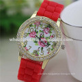 Wholesale diamante dial flower lady silicone rubber watch strap